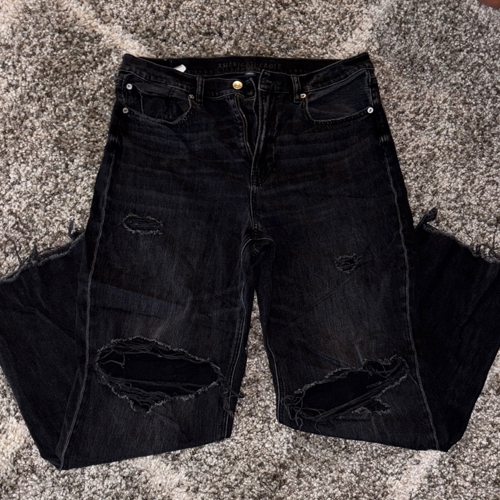 American Eagle Outfitters Black Distressed Boyfriend Jeans